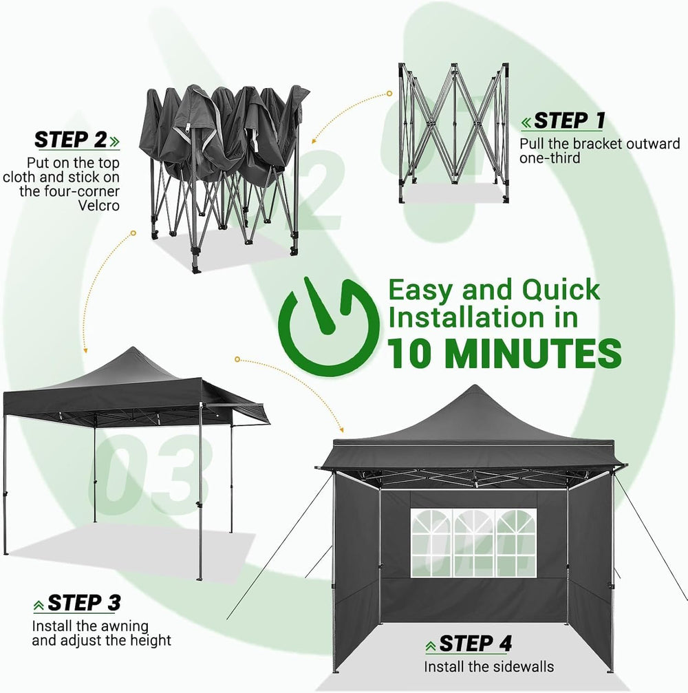 COBIZI 10x10 Heavy Duty Pop Up Canopy Easy Up Commercial Event Tent, Black
