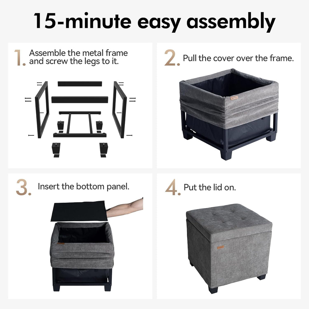 ABHENG Steel Frame Square Ottoman with Storage Gray UASND641G