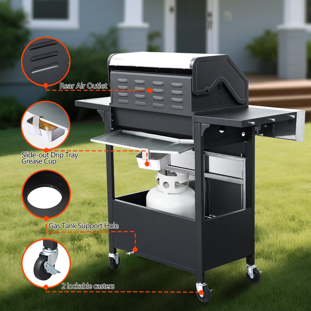 49000 BTU Propane Gas Grill, 4 Burner + Side Burner, Cast Iron Grids