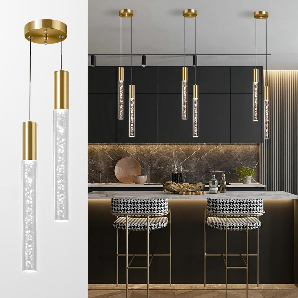 Modern 2-Light Gold Pendant Light Fixture for Kitchen Island, 3-Color LED Acr...