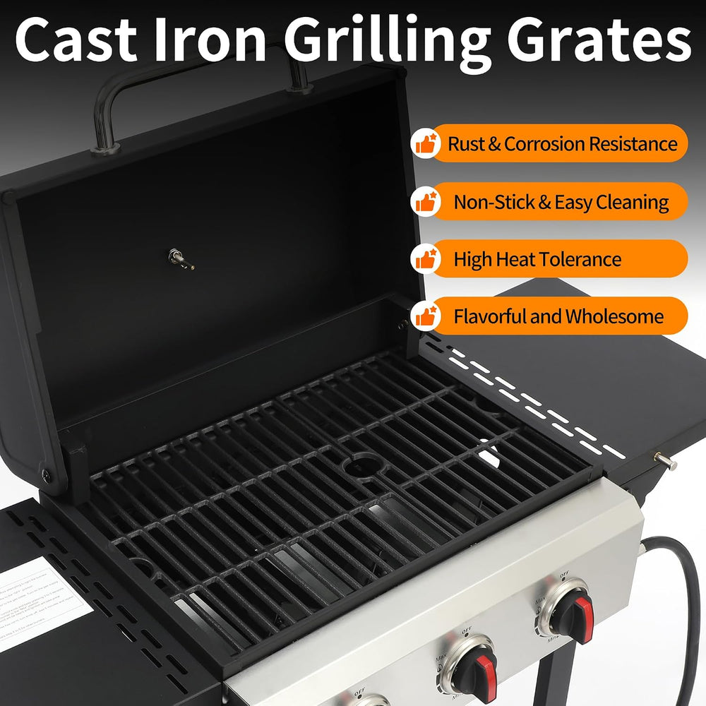 3-Burner Propane Gas Grill with Cast Iron Grate - 30000 BTU Output & Easy...