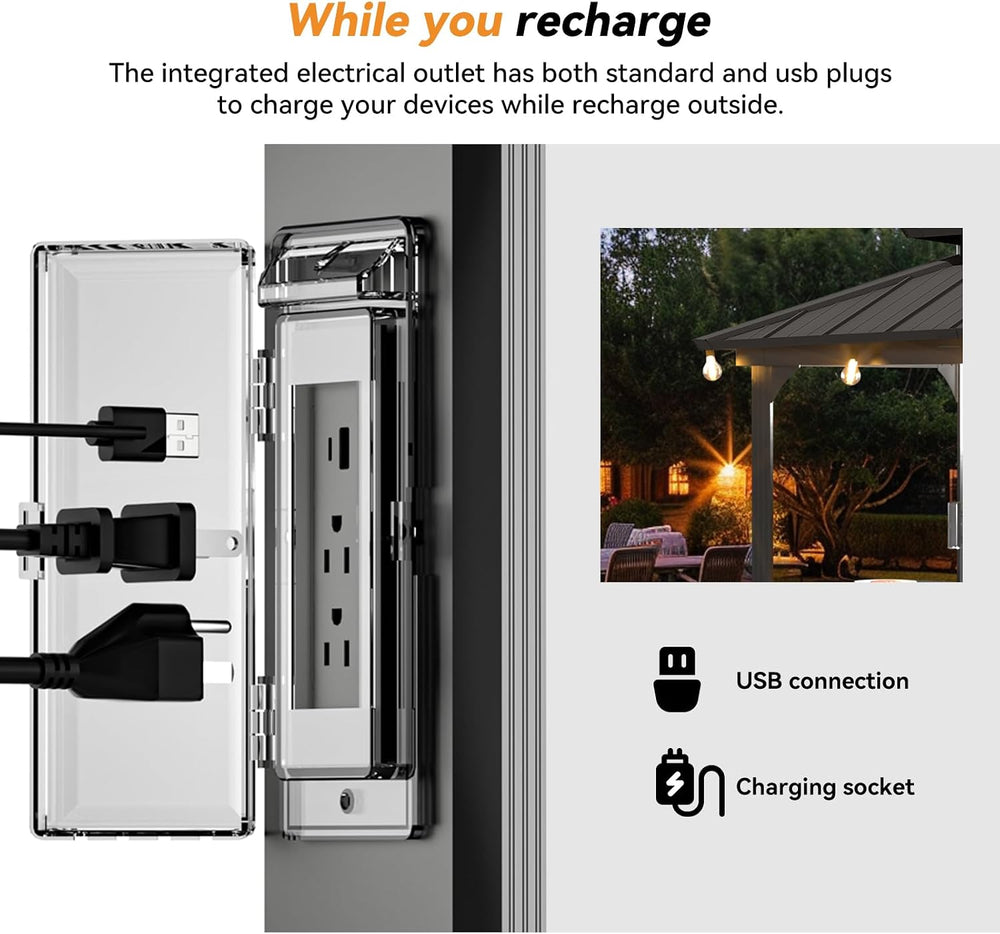 Modern Shade Aluminum Grill Gazebo 6x8 with USB Charging Power Strip, Black