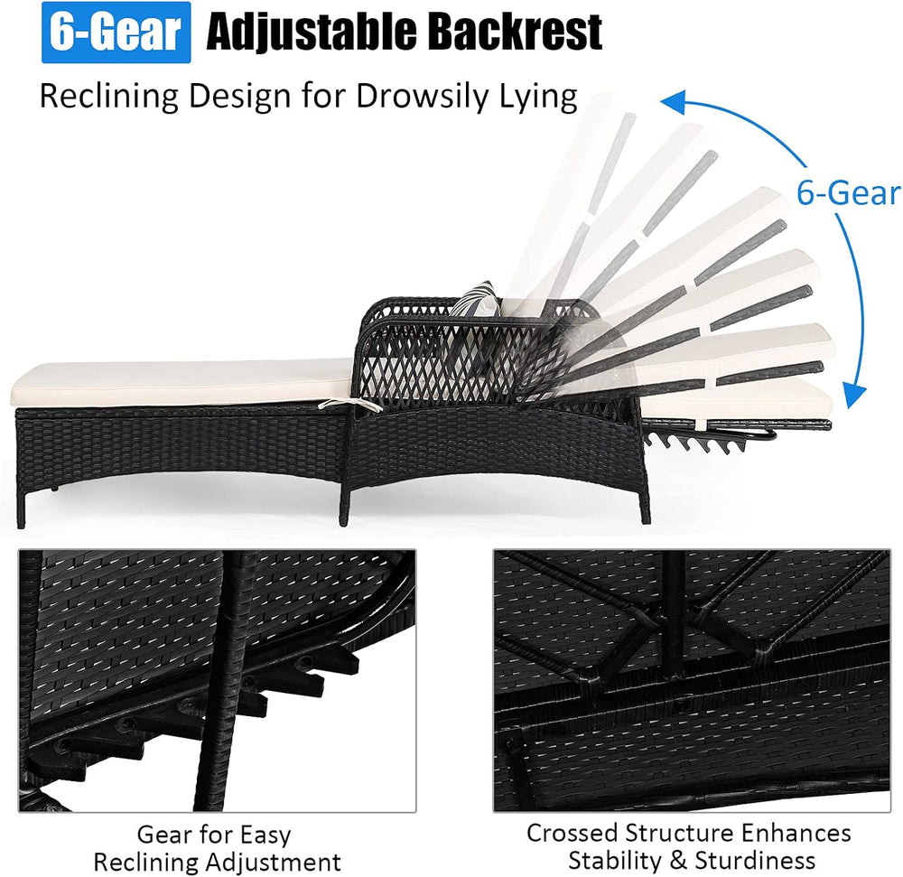 Tangkula Wicker Chaise Lounge Outdoor, Patio Rattan Reclining Chaise with 6-G...
