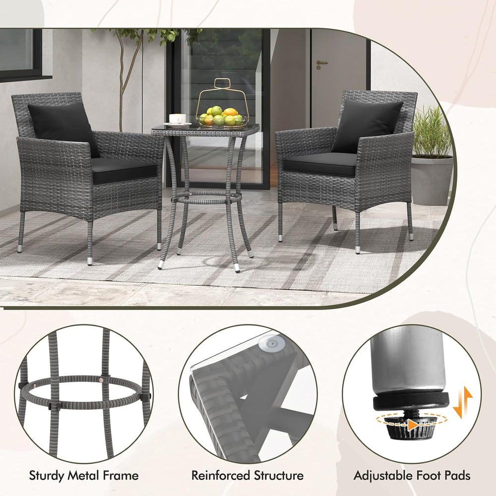 DORTALA Wicker Patio Furniture Set 3 Piece, Small Outdoor Table & Chairs ...