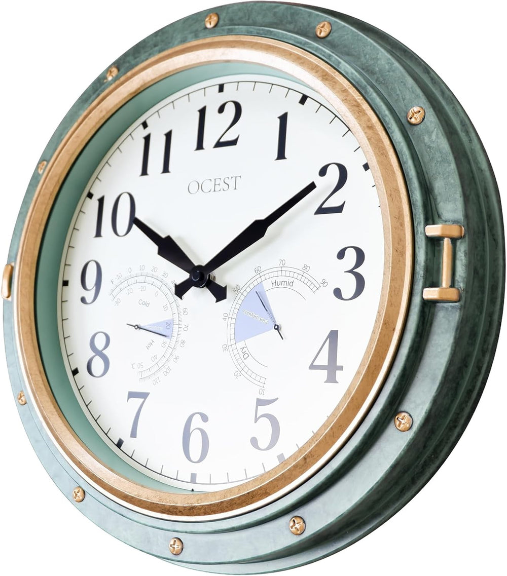 OCEST 16 Inch Waterproof Outdoor Wall Clock, Thermometer Hygrometer