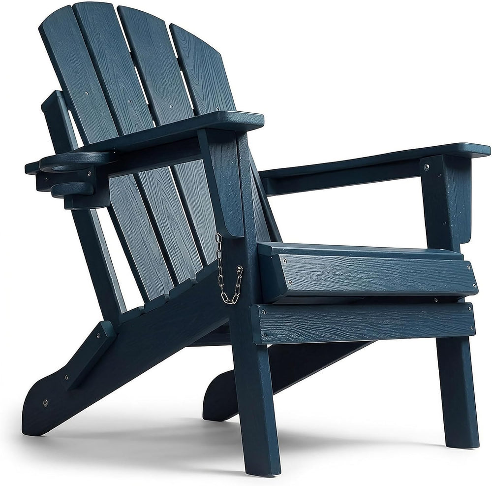 HDPE Adirondack Chair, Folding Outdoor Patio Chair with Cup Holder, Weather R...