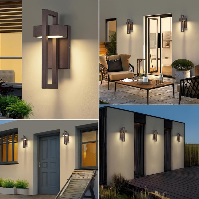 Modern Outdoor Wall Lights Brown Exterior Lighting Fixtures, 13.7'' 2 Pack