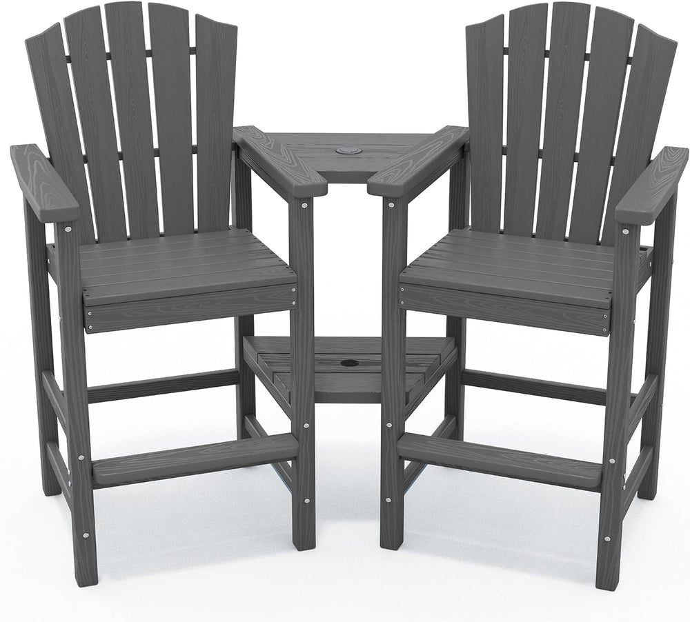 KINGYES Tall Adirondack Chair Set of 2 with Double Connecting Trays, Gray