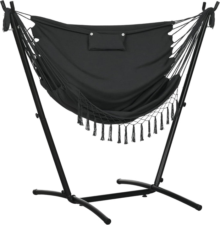 Outsunny Patio Hammock Chair with Stand Side Pocket Headrest Dark Gray