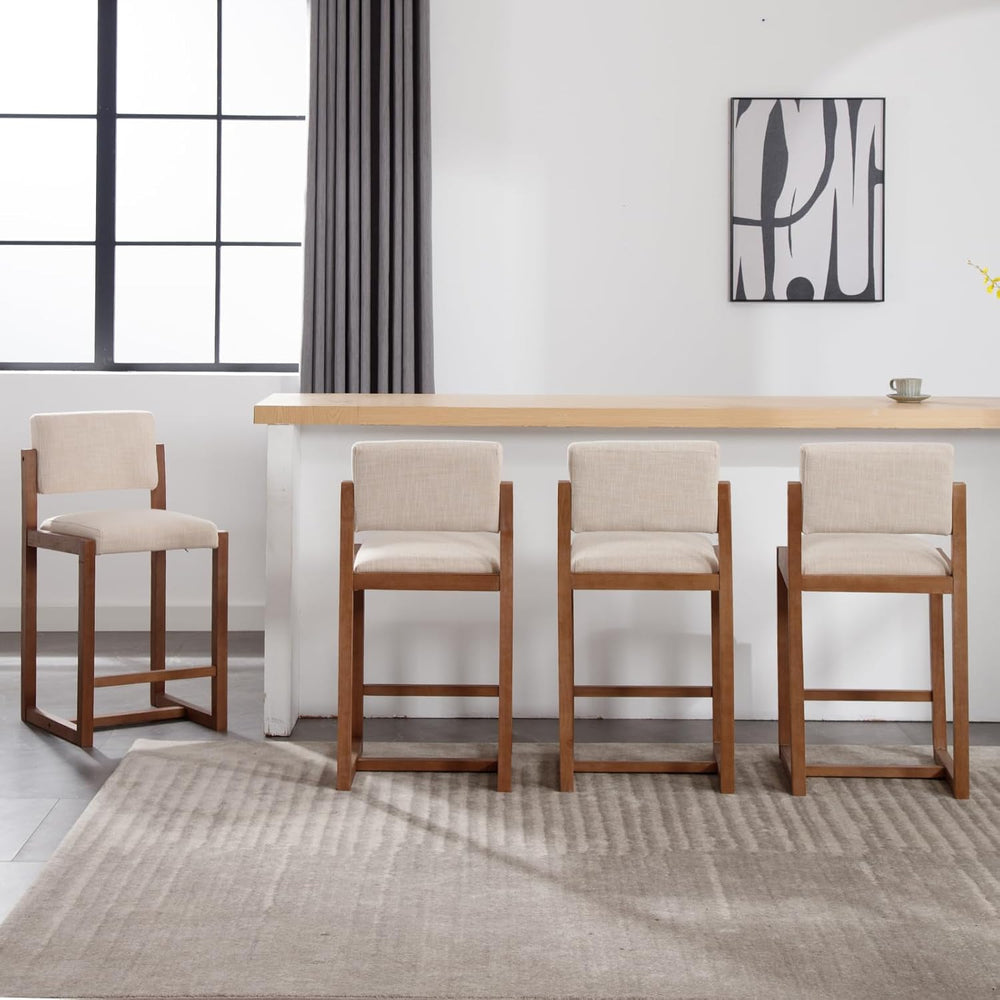 LukeAlon 26" Open Back Linen Counter Stools Set of 4, Beige