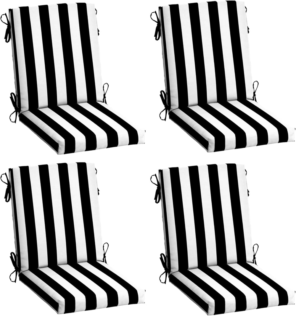 Arden Outdoor Dining Chair Cushion, 4-Pack, 20x44, Black Cabana Stripe
