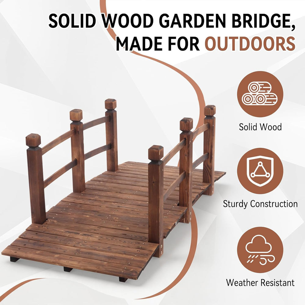 Outvita 5FT Stained Wooden Garden Footbridge with Safety Railings