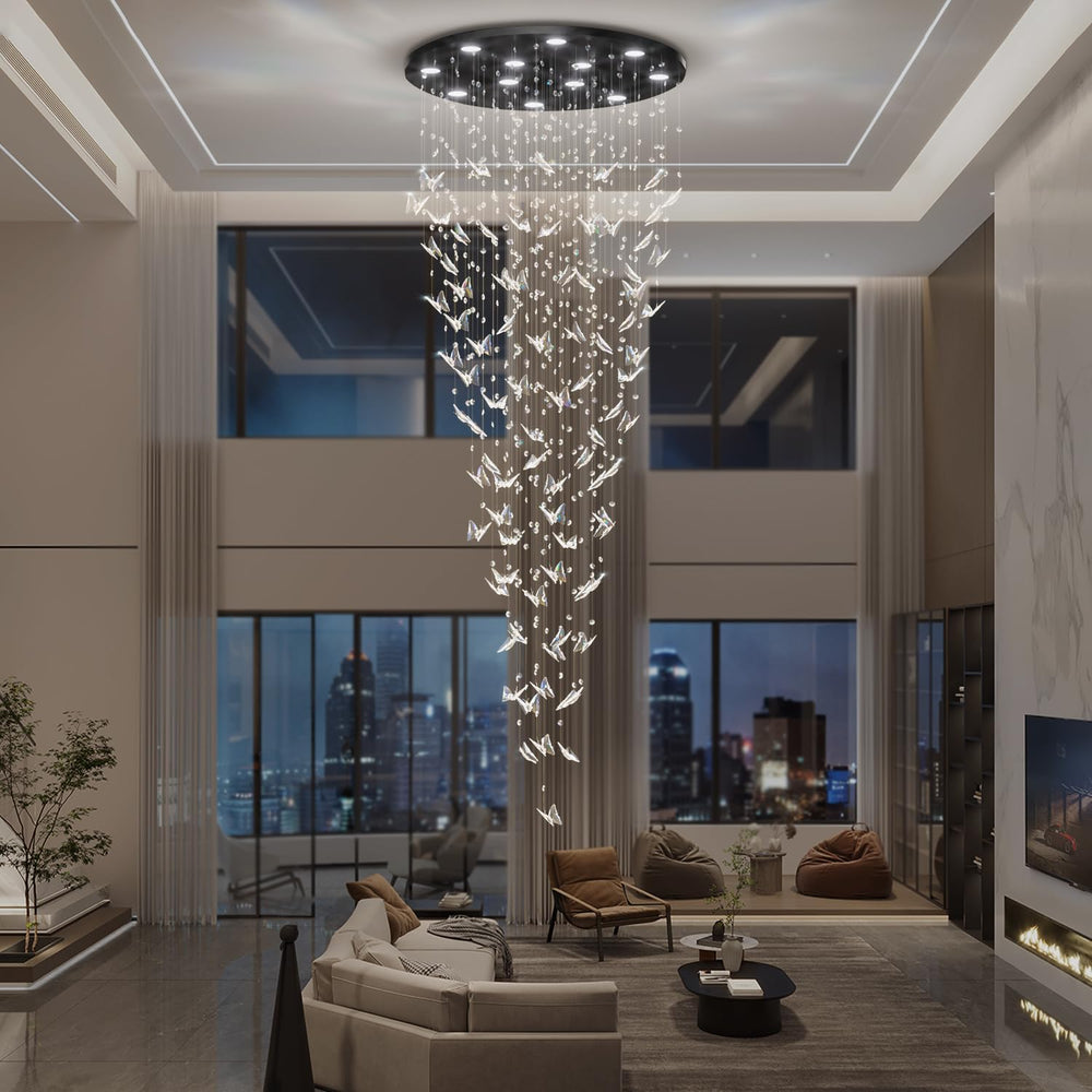 ykolupty H102 High Ceiling Chandelier Modern Crystal Chandeliers Raindrop Cha...