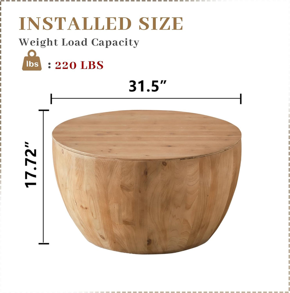 31.50" Coffee Table with Storage, Round Drum Coffee Table for Office, Di...
