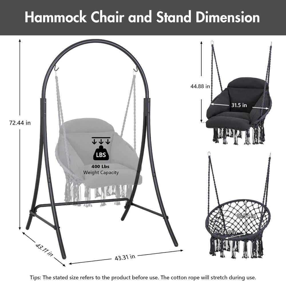 ANOW Hanging Swing Chair with Stand Included, Heavy Duty Hammock Chair with S...