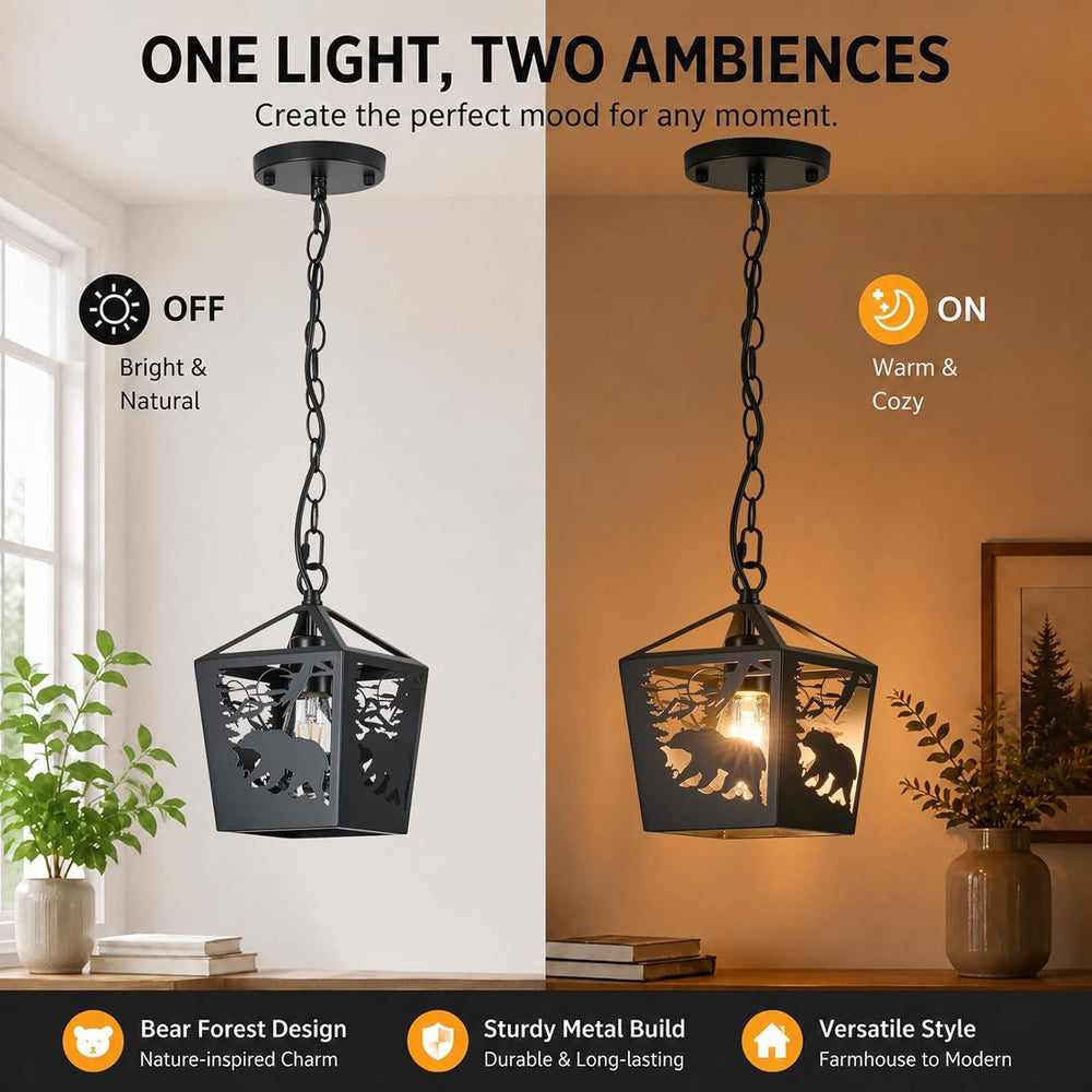Farmhouse Rustic Bear Pendant Light, 2 Pack Metal Cage