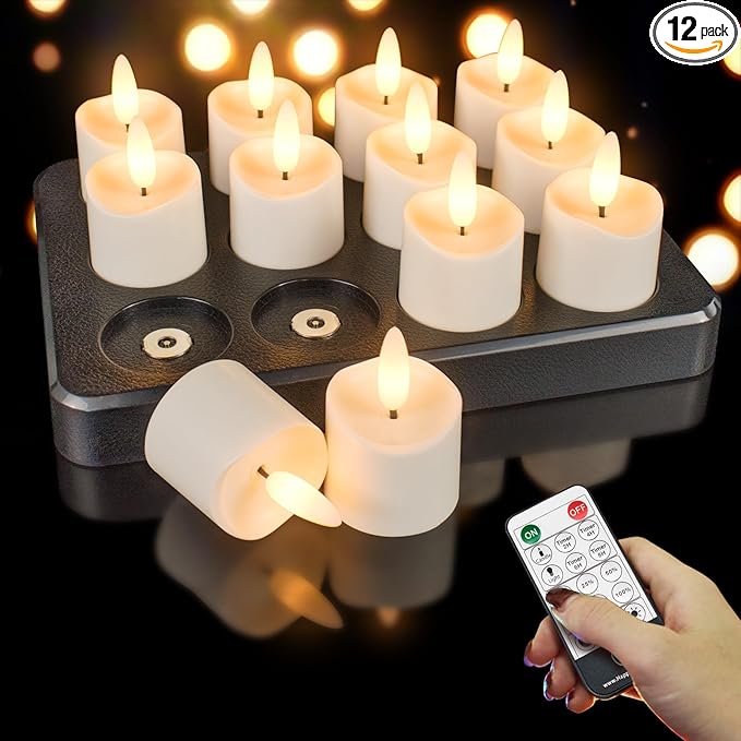 HL Rechargeable Waterproof Tea Lights,100H+ Highly Bright Led Flameless Candl...