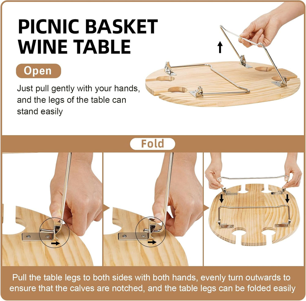 Wicker Picnic Baskets Set for 4 with Wine Table for Family, Beige