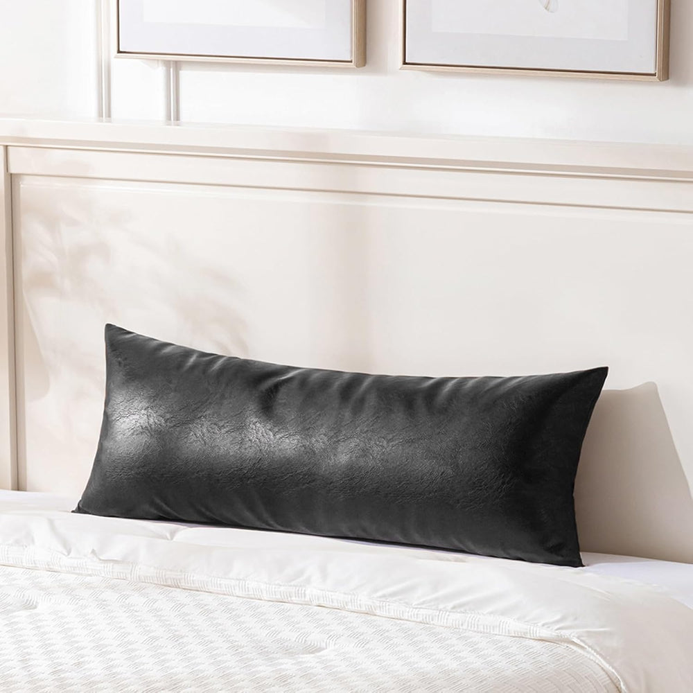 Fancy Homi Black Boho Long Lumbar Faux Leather Body Decorative Throw Pillow C...