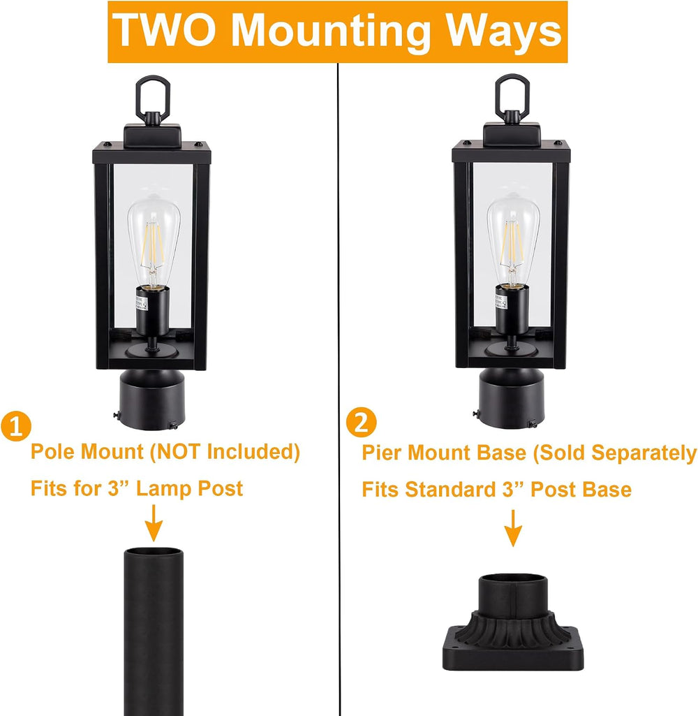 GRUENLICH Outdoor Post Light Fixture, Tempered Glass, 16.5" Black 1 Pack