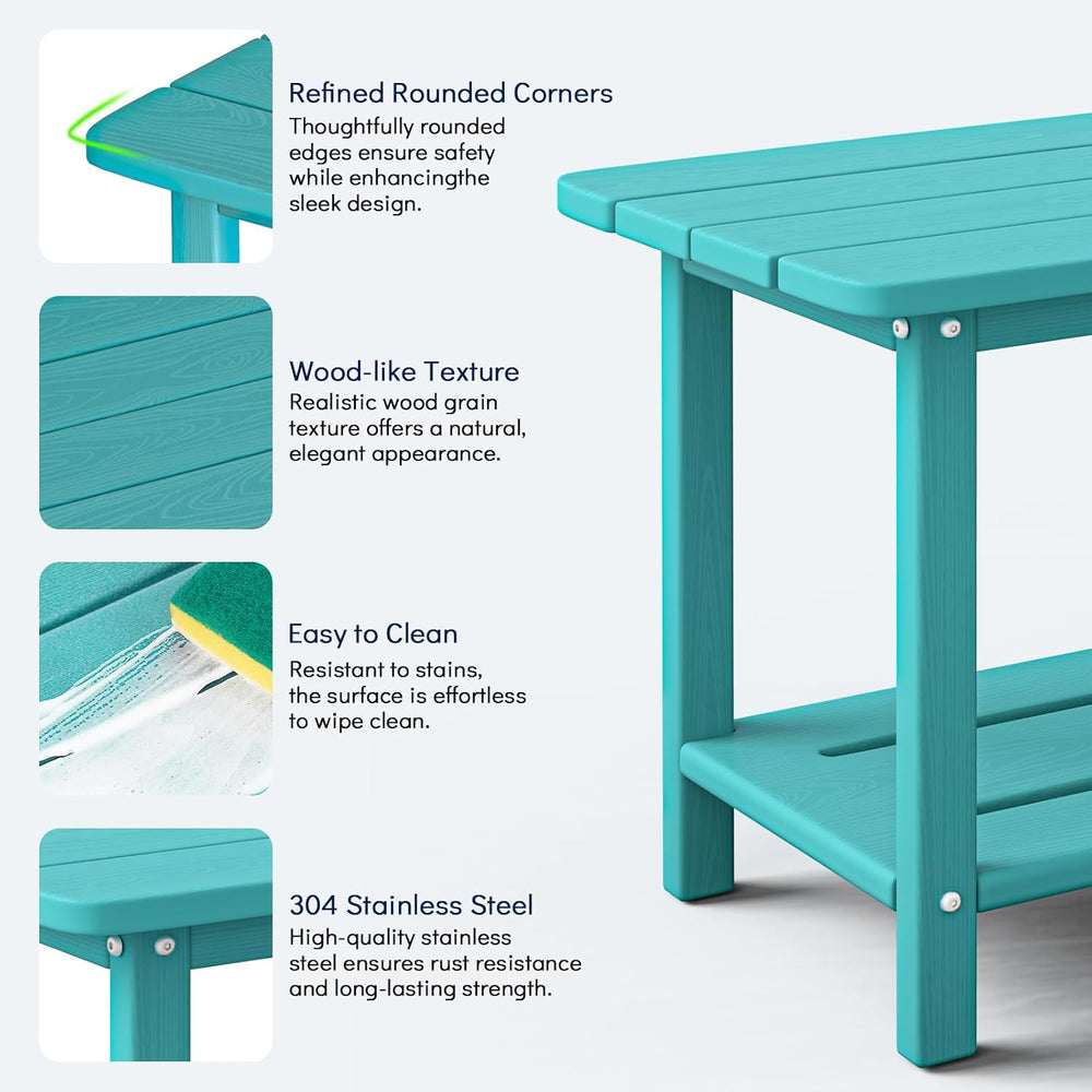 nevilywood 2-Tier Outdoor Side Table, HDPE Patio End Table, Aruba Blue