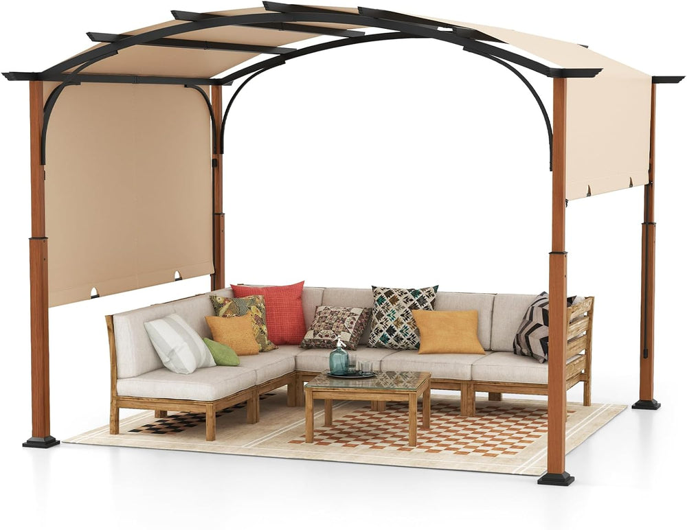 Tangkula Arched Patio Shelter Pavilion w/Retractable Sun Shade Canopy