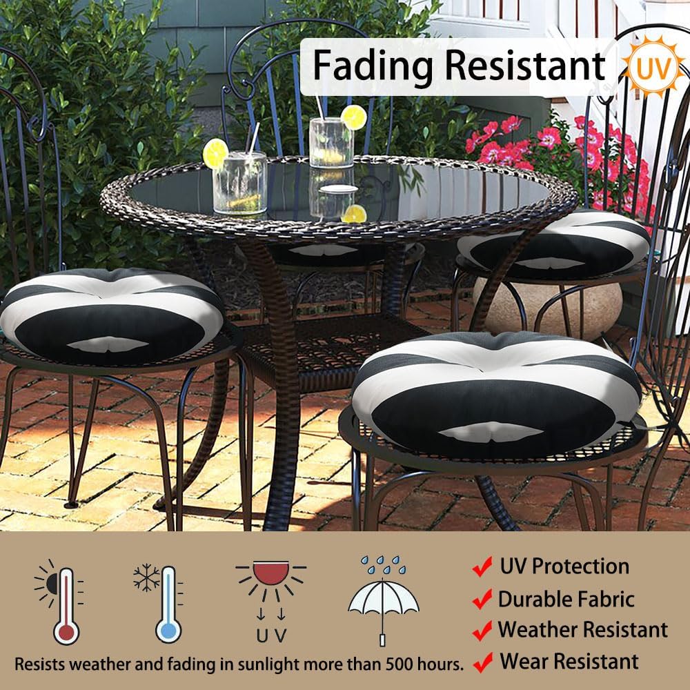 Magpie Fabrics Outdoor Round Bistro Seat Cushions with Ties, 15"x15&quot...