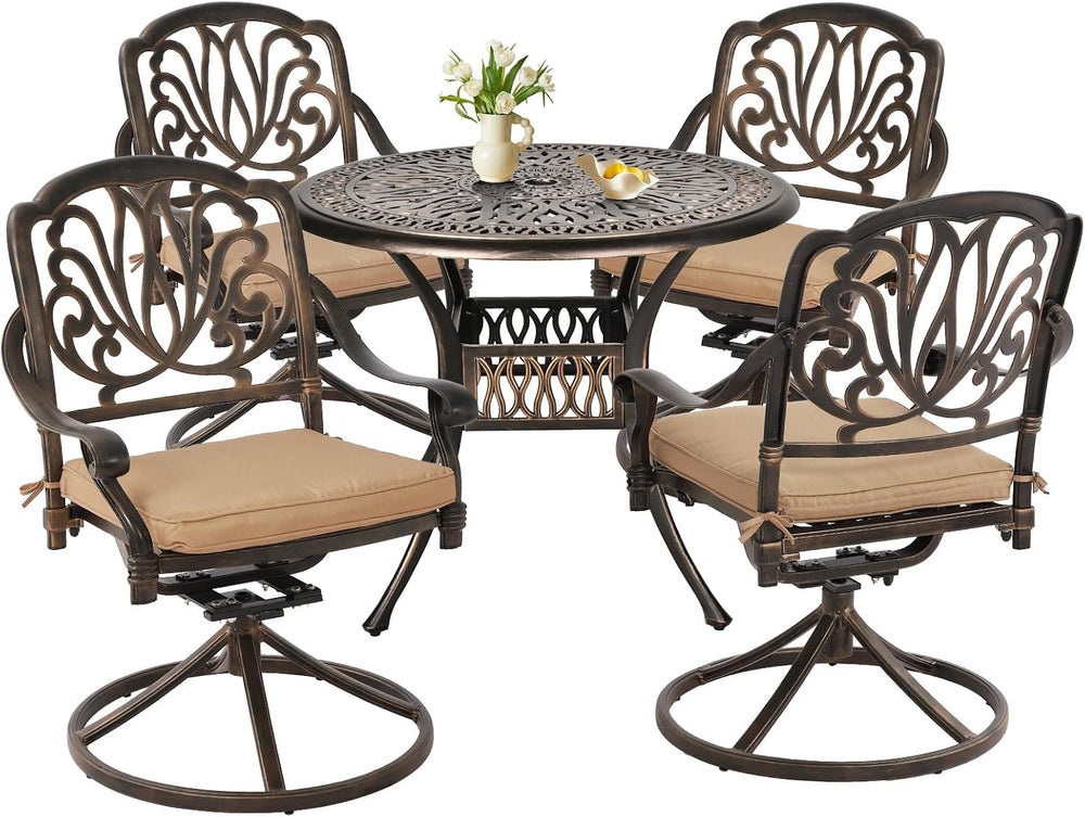 Grepatio 5 Piece Outdoor Dining Set Cast Aluminum Patio Dining Set Table and ...