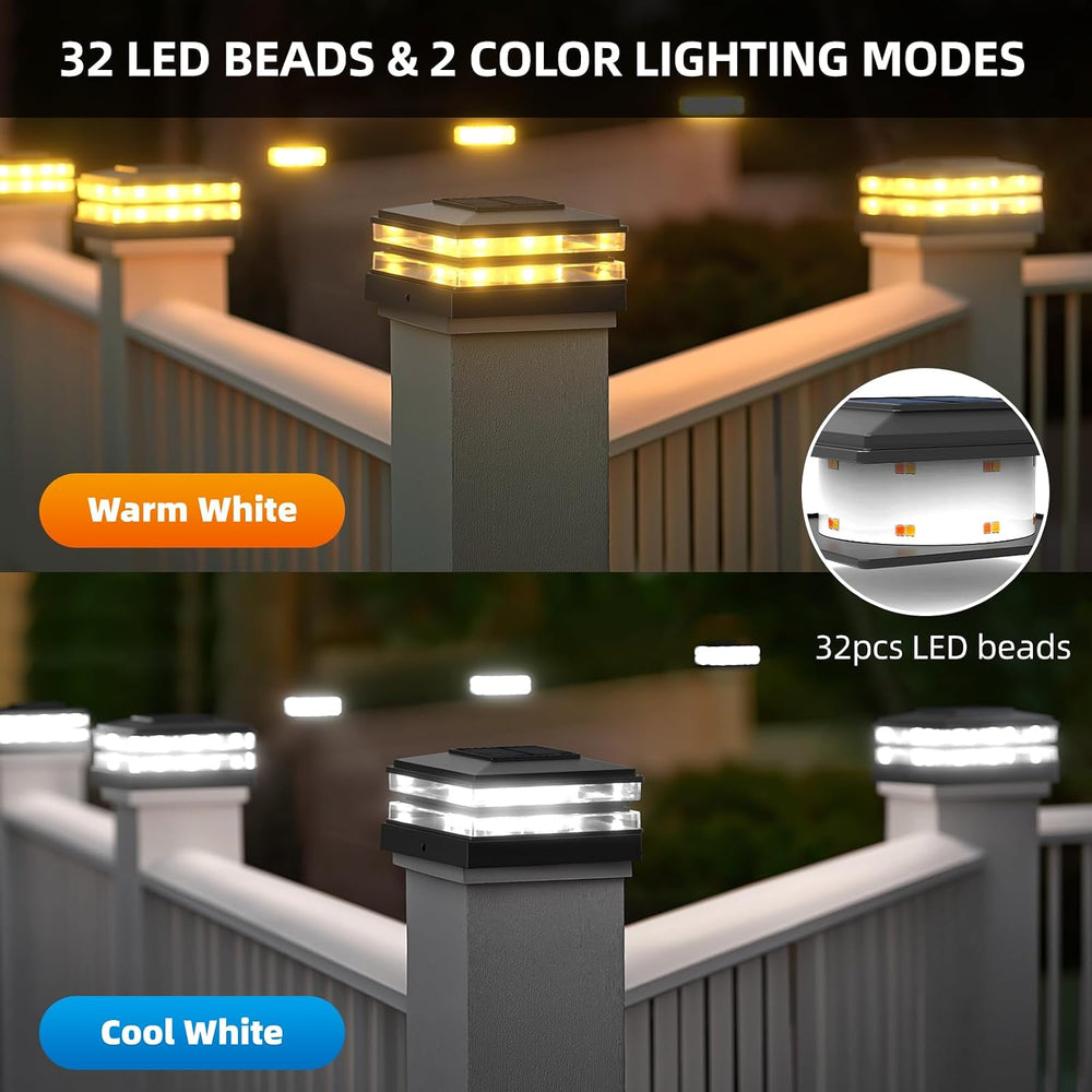 12 Pack Solar Post Cap Lights Outdoor Waterproof, Warm & Cool White, Black