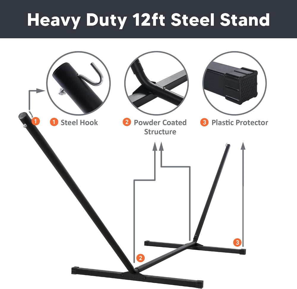 SUNCREAT 12 FT Heavy Duty Hammock Stand, 475 lbs Capacity, Black