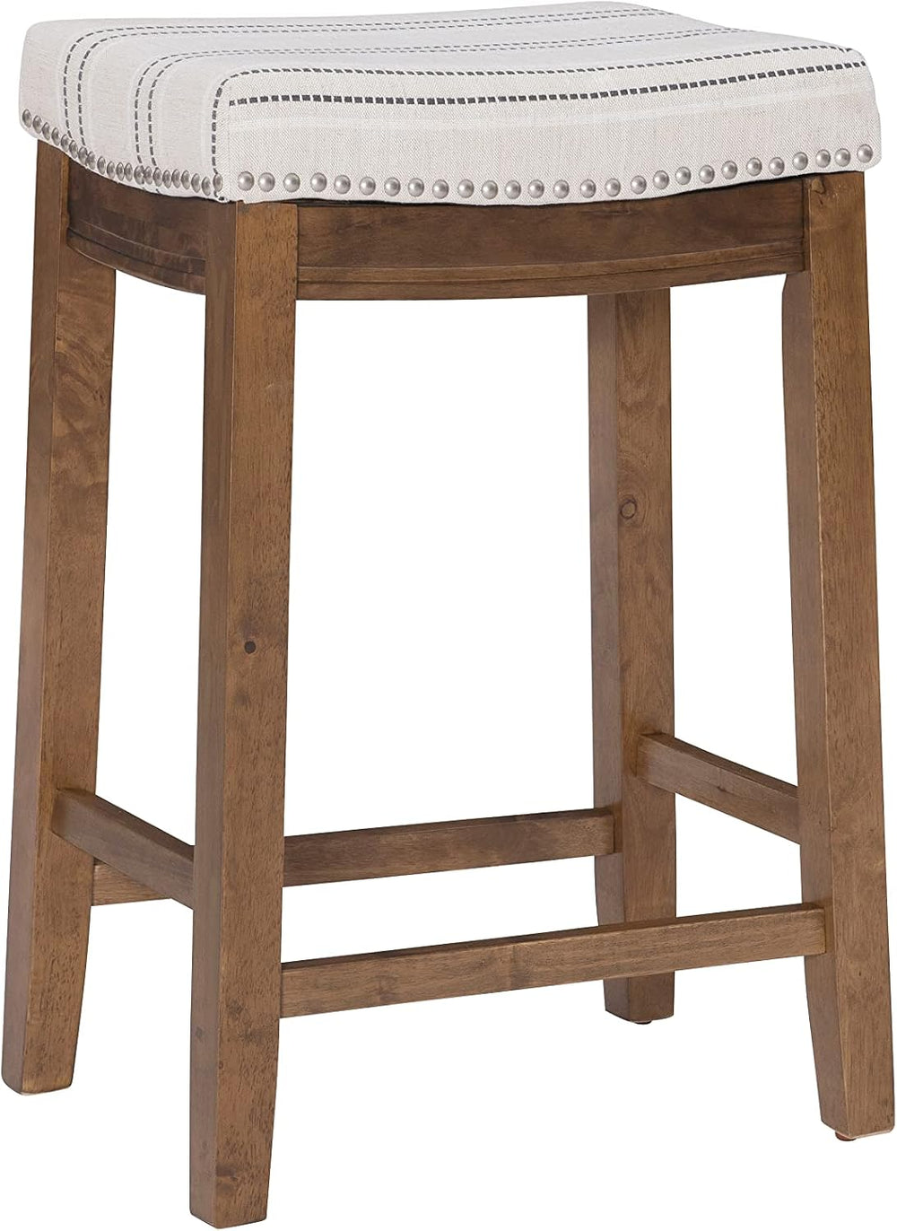 Linon Kingston Natural Wood with Upholstered Linen seat 24 Inch Seat Height B...