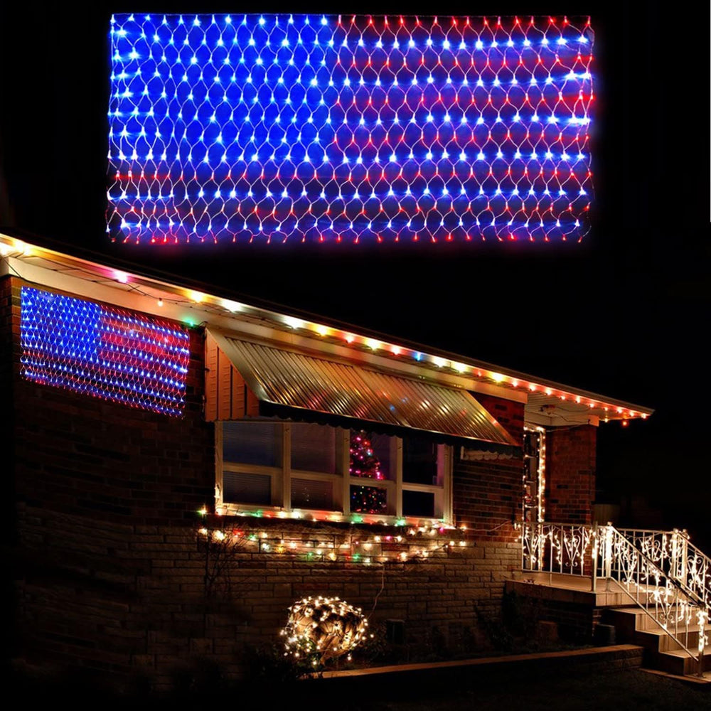 American Flag String Lights, 420 LED USA Flag Net Light Waterproof Patriotic ...