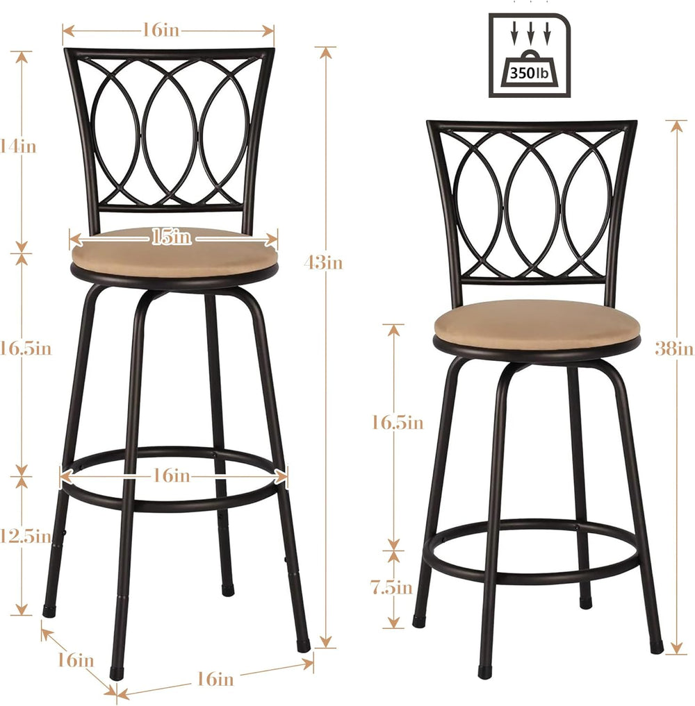 VECELO Bar Stools, 24/29" Adjustable Barstool,Swivel Counter Stool with ...