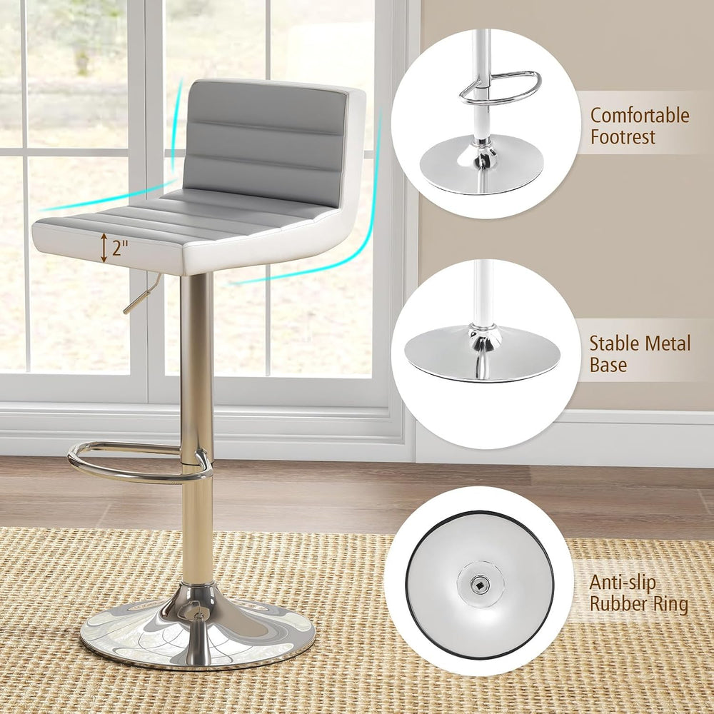 COSTWAY Adjustable Bar Stools Set of 2, Modern Swivel PU Leather Bar Chairs w...