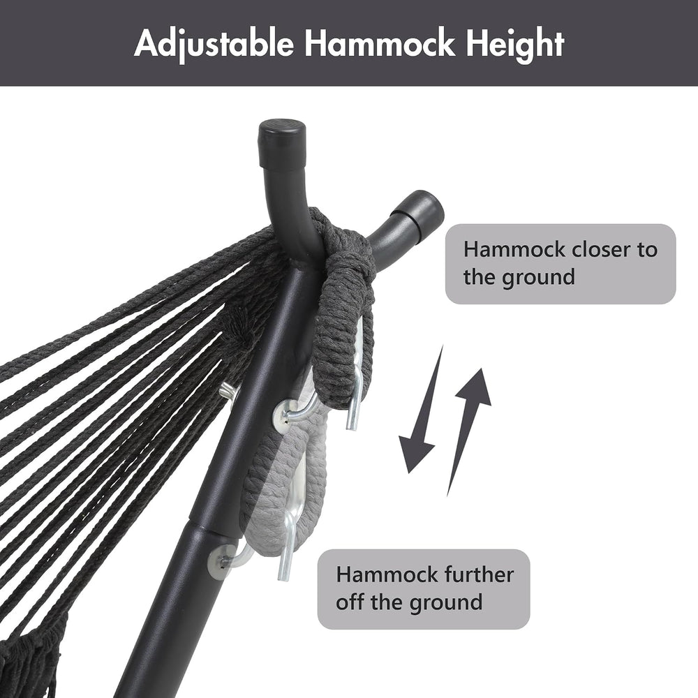ANOW Outdoor Space Saving Hammock with Stand, Dark Gray with Tassels