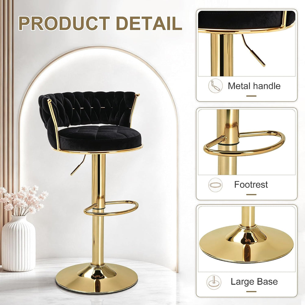 VECELO Bar Stools Set of 4, Modern-Contemporary Velvet Woven Counter Height S...