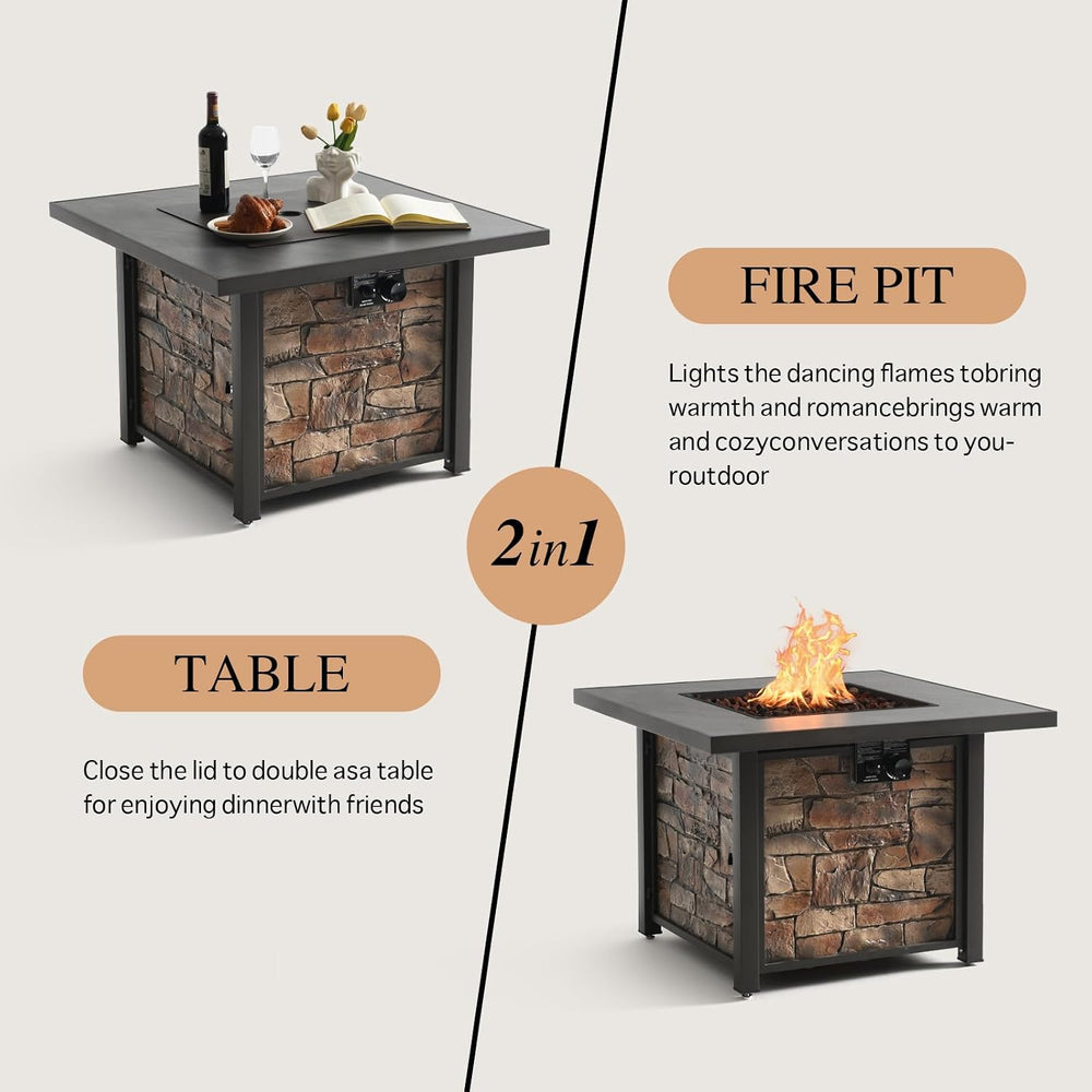 36" Outdoor Fire Table with Sintered Stone top 50,000 BTU, 2 in 1