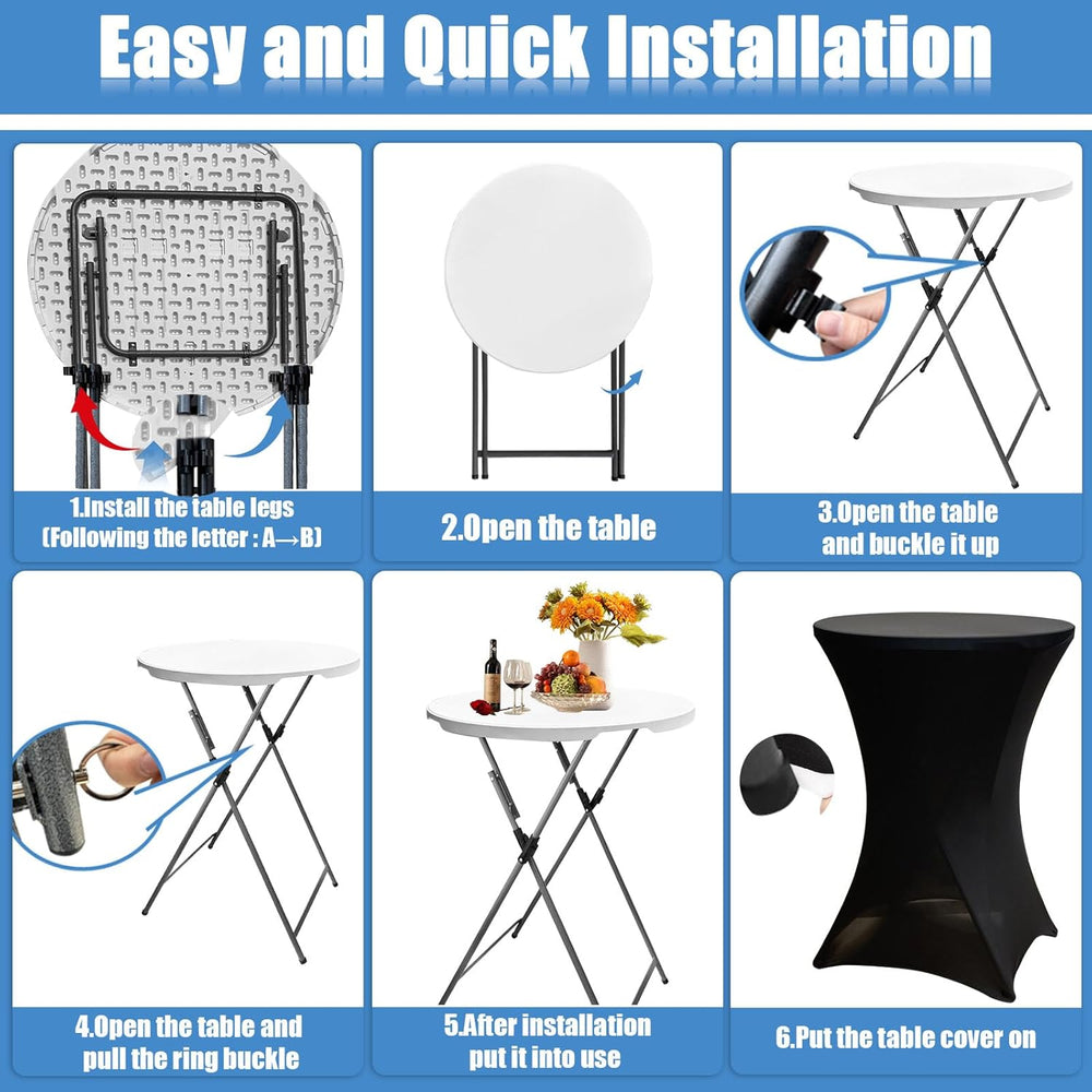 2 Sets 32in Folding Cocktail Tables+Black Cocktail Table Covers
