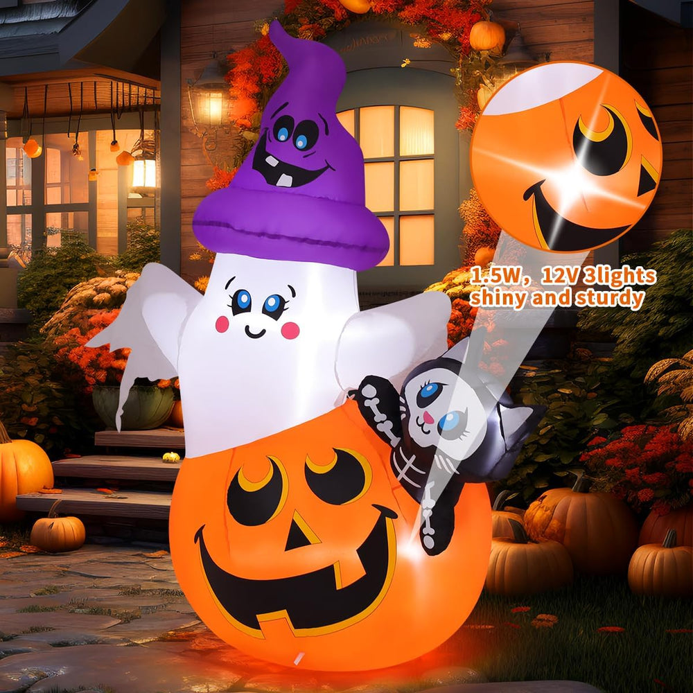 COMIN 5 FT Halloween Inflatables Pumpkin Ghost Cat Outdoor Decorations Blow U...
