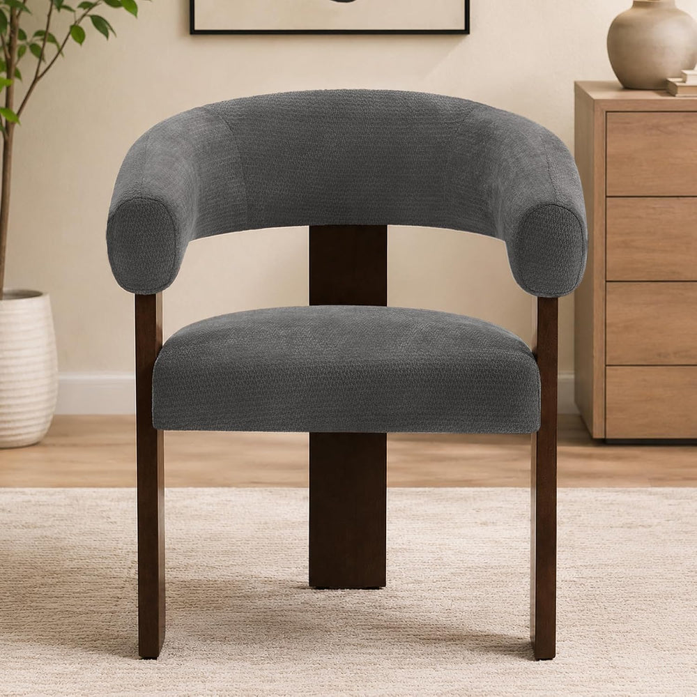 Modern Accent Chair, Barrel Armchair, U-Shaped Backrest, Grey