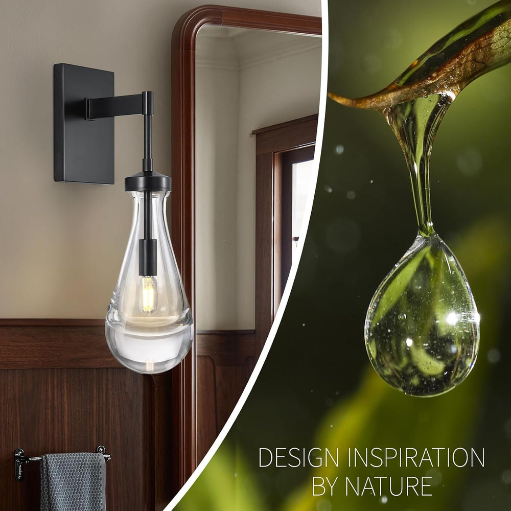 Wall Sconces Set of Two, Black Dimmable Raindrop Wall Lighting, Modern Bathro...