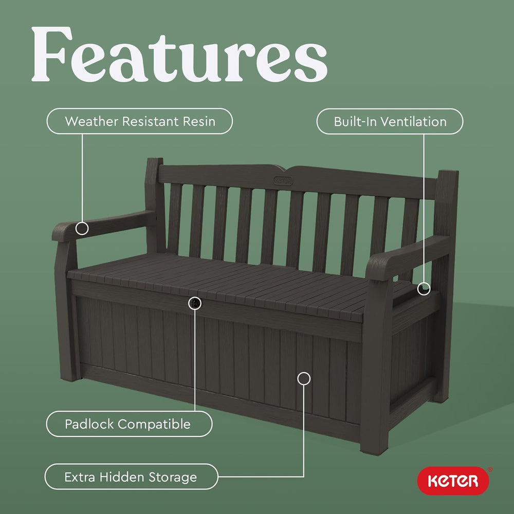 Keter Solana 70 Gal Outdoor Storage Bench for Patio and Pool Accessories