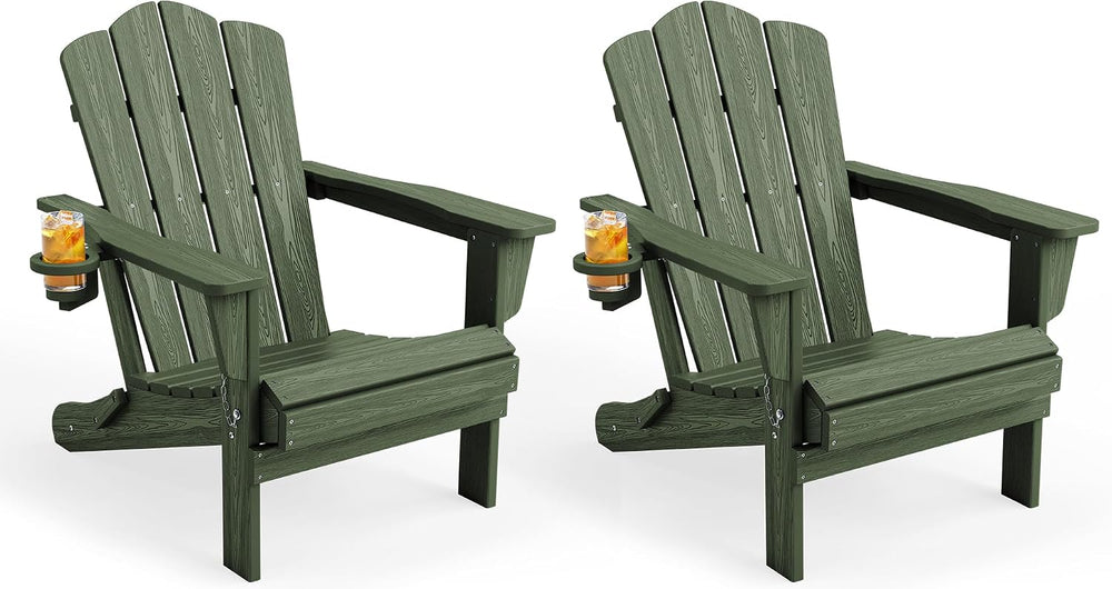 KINGYES Folding Adirondack Chair Set of 2 with Cup Holder, Avocado