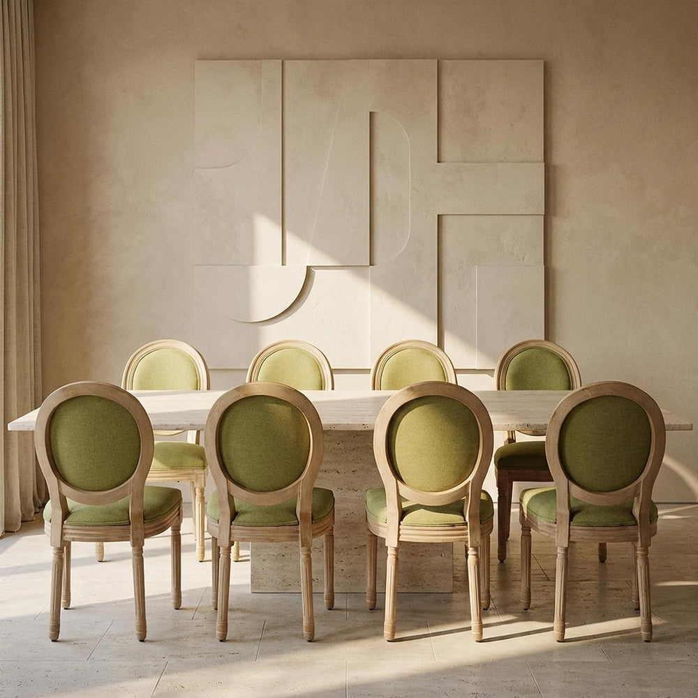Vintage French Country Dining Chairs Set of 8, Fabric Dining Chair with a Rou...