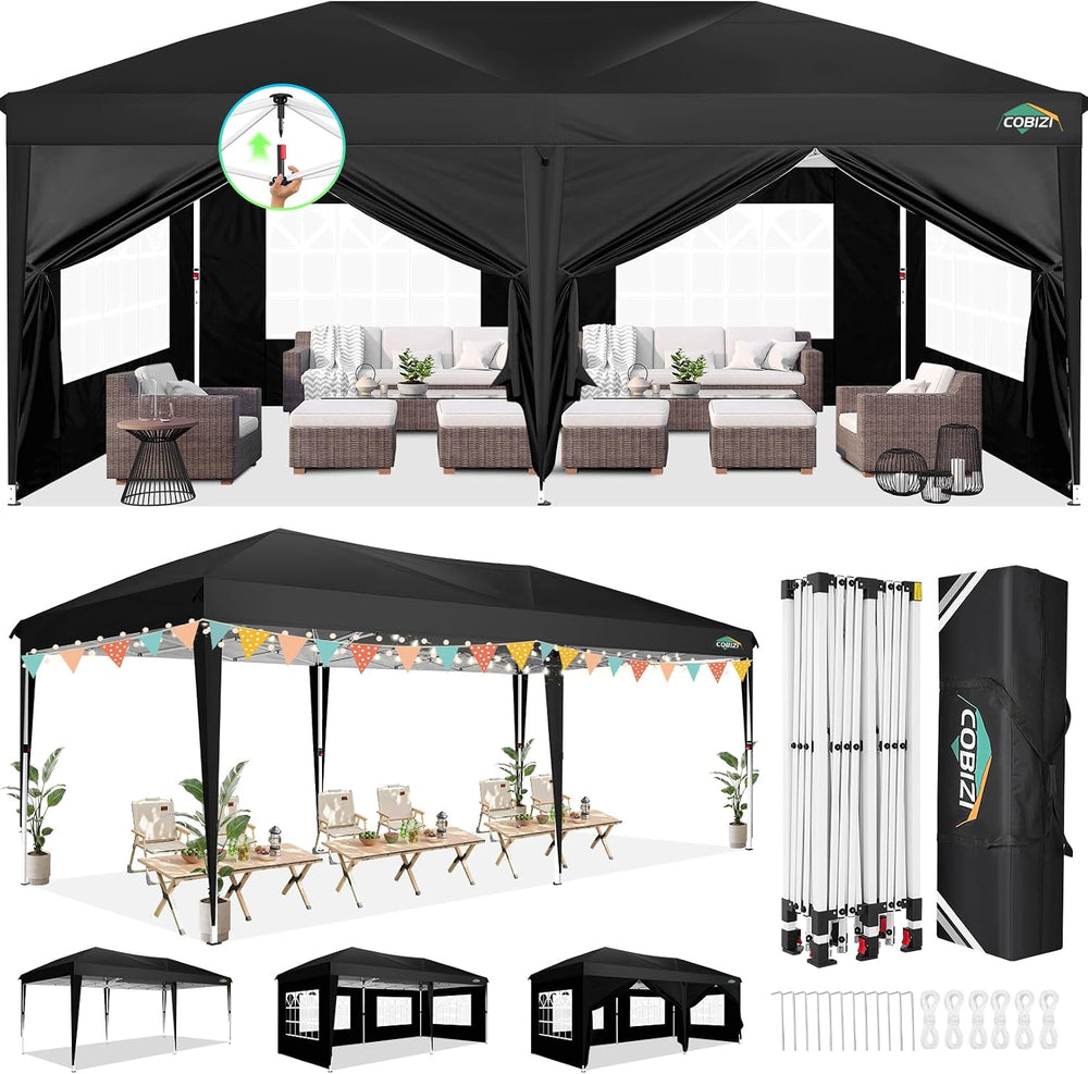 COBIZI 10x20 Canopy Tents for Parties 10x20ft Easy Setup Pop up Tents with Si...
