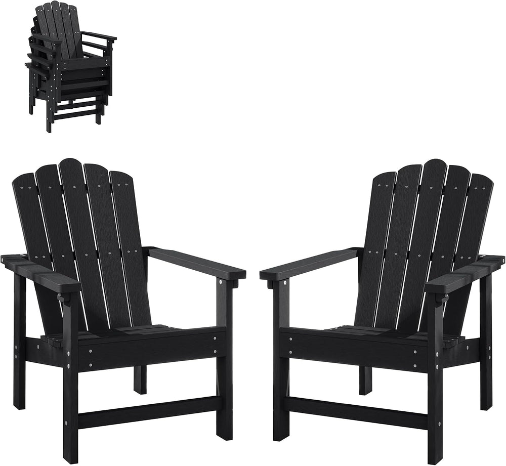 HDPE Stackable Adirondack Chairs Set of 2, Black