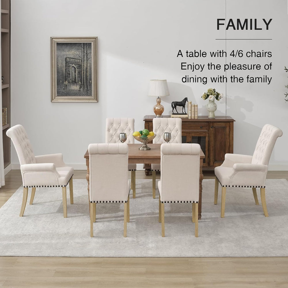 adochr Dining Chairs with Arms,Linen High Back Dining Room Chairs, Beige