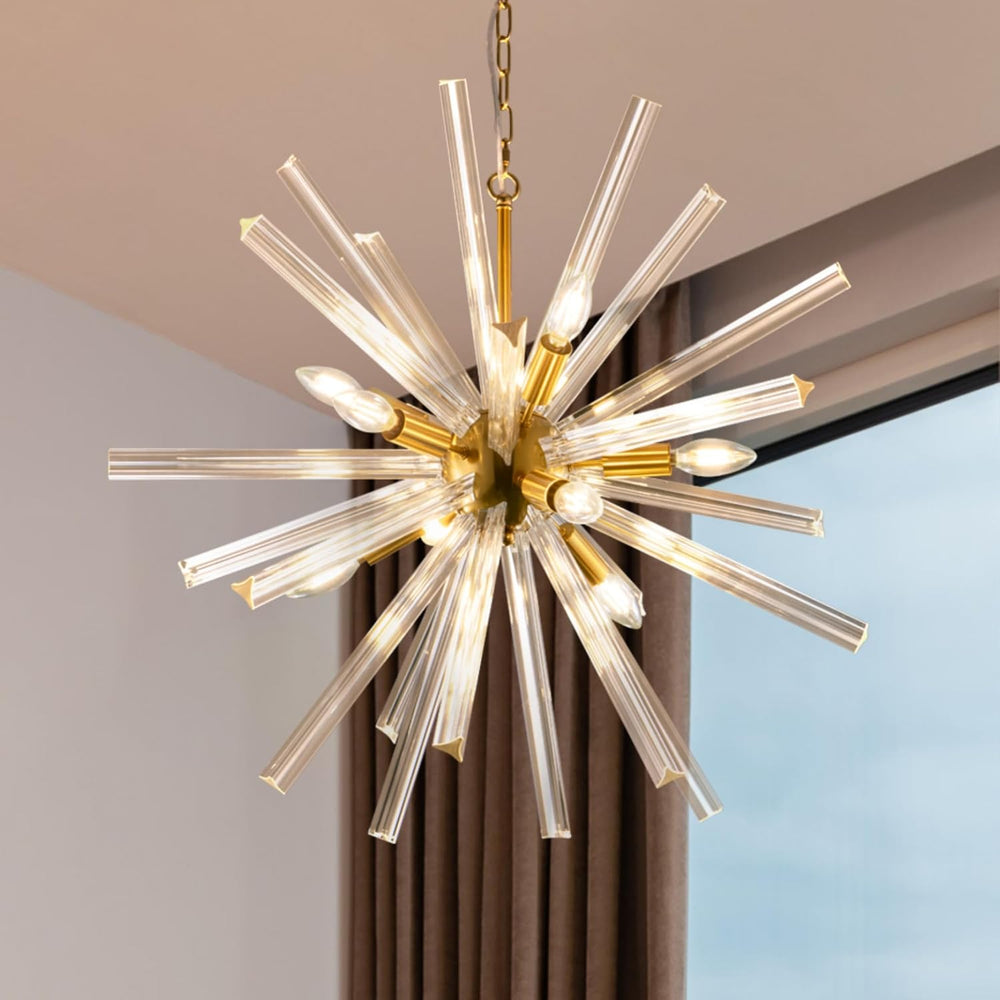 TOCHIC Gold Glass Chandelier 28.3'' D Modern Sputnik Hanging Light Ov...
