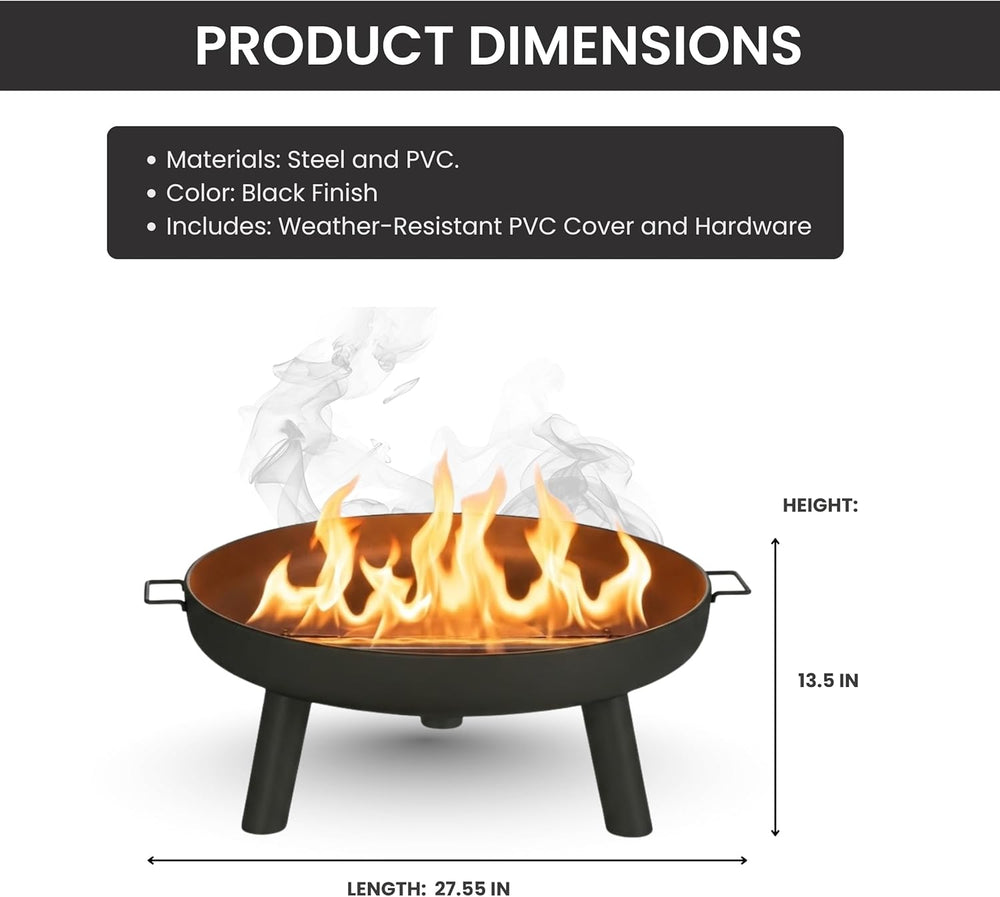 Pure Garden Outdoor Fire Pit, Black, 27.5-Inch
