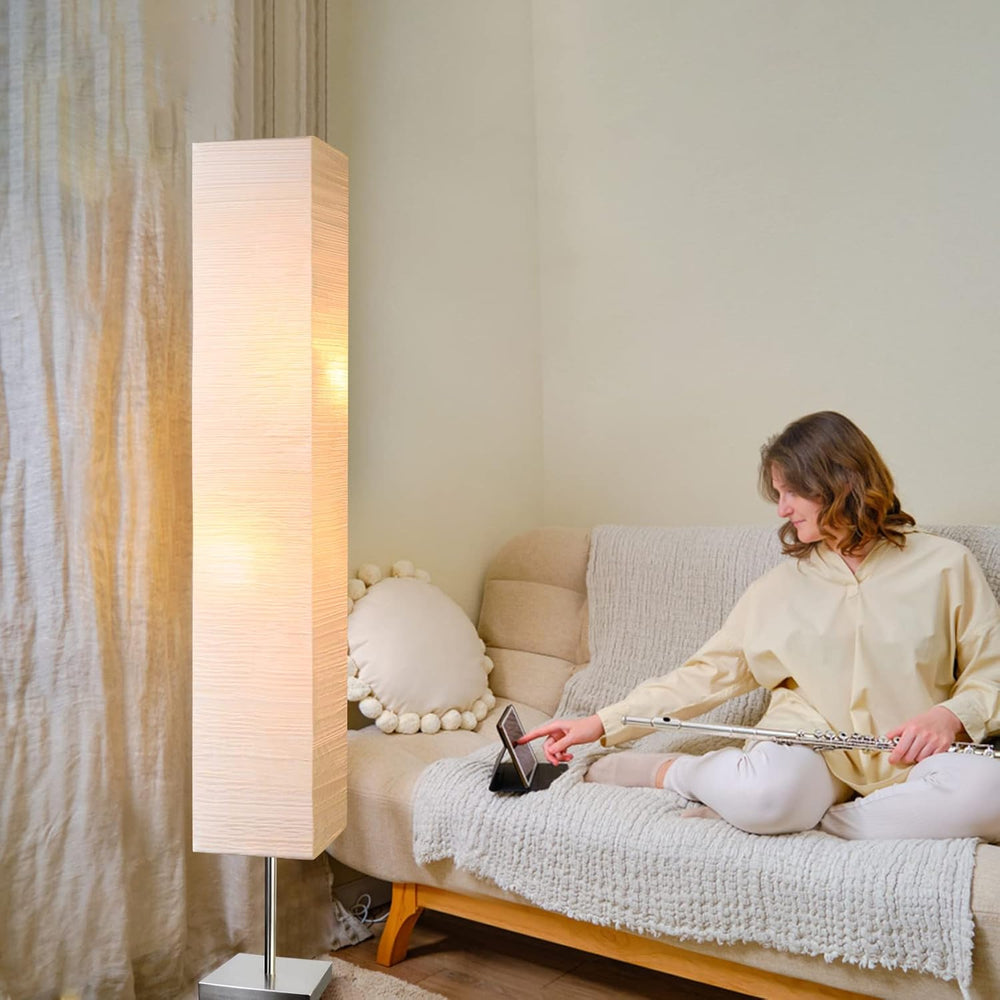 Modern Floor Lamp,Paper Tall Standing Lamp with Shade, Off White